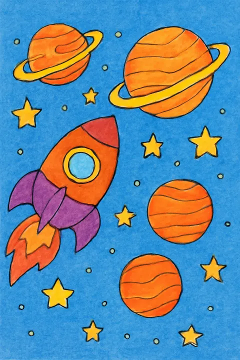 Coloring example - Journey Through the Stars: Planets Coloring Adventure