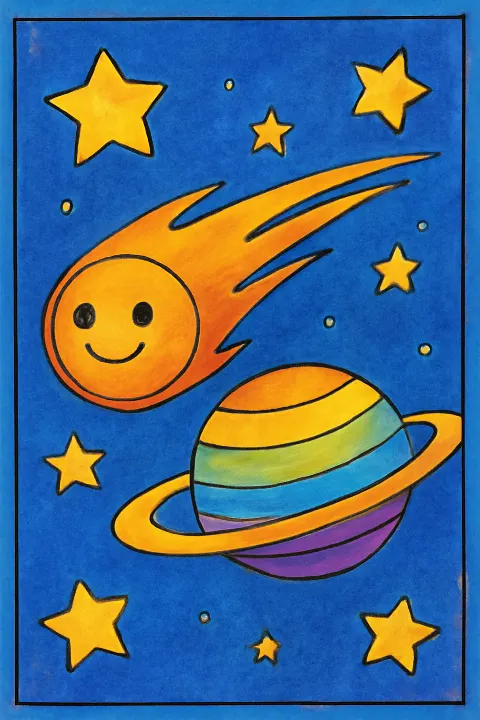Coloring example - Journey Through the Stars with a Friendly Comet