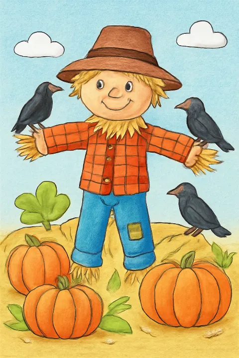 Coloring example - Friendly Scarecrow Autumn Adventure