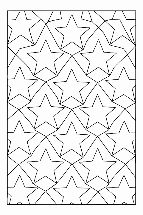 A complex geometric tessellating stars coloring page with clean lines.
