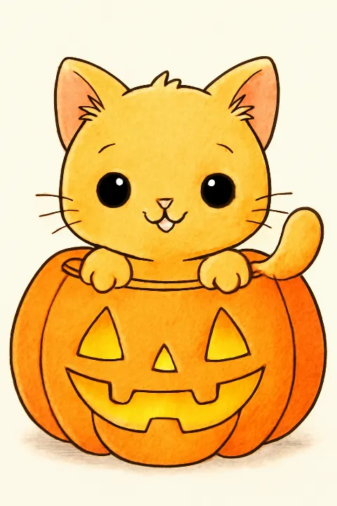 Coloring example - Adorable Pumpkin Cat Coloring Adventure