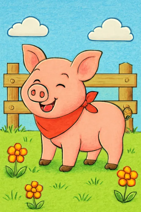 Coloring example - Happy Piglet on the Farm