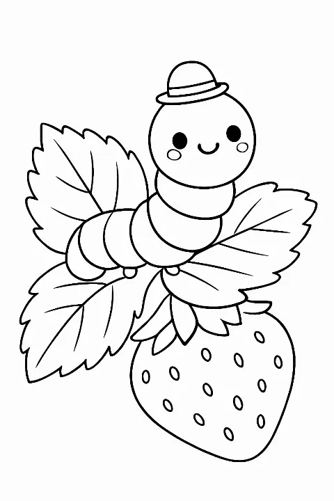 A happy kawaii inchworm on a leaf, featured in a cute inchworm coloring page.