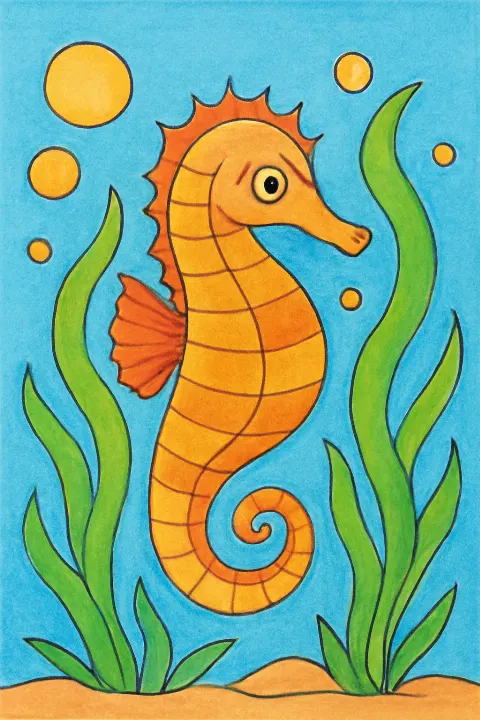 Coloring example - Whimsical Seahorse Wonderland