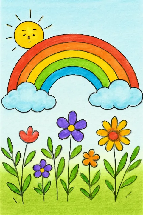 Coloring example - Magical Rainbow Scene