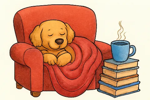 Coloring example - Cozy Puppy Reading Nook