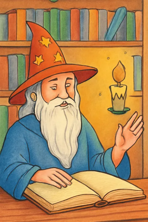 Coloring example - Whimsical Wizard Library Adventure