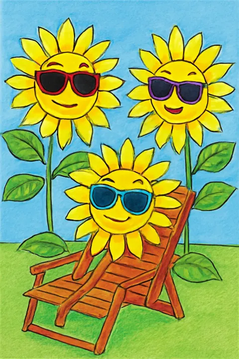 Coloring example - Meet the Goofy Sunflower Family!