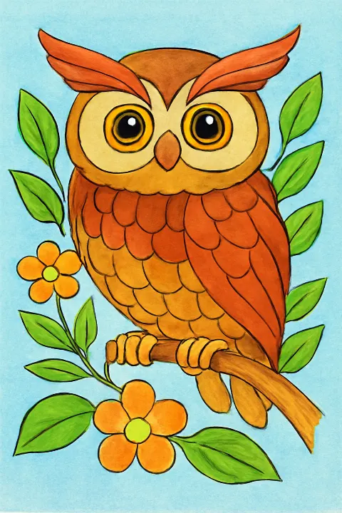 Coloring example - Whimsical Owl in the Forest