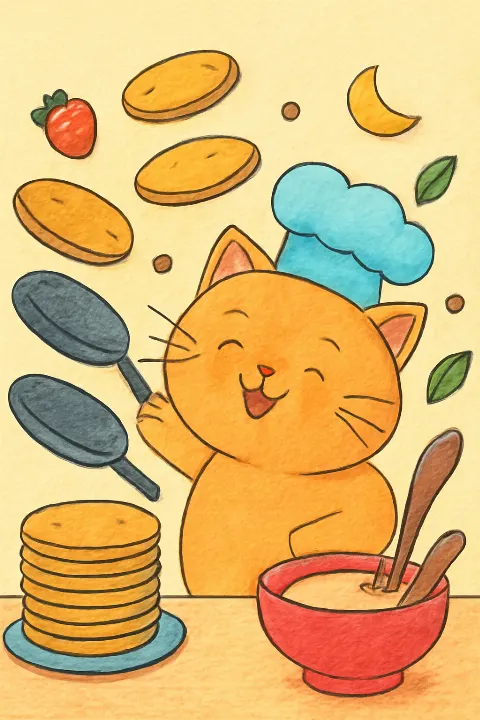 Coloring example - Pancake Flipping Cat