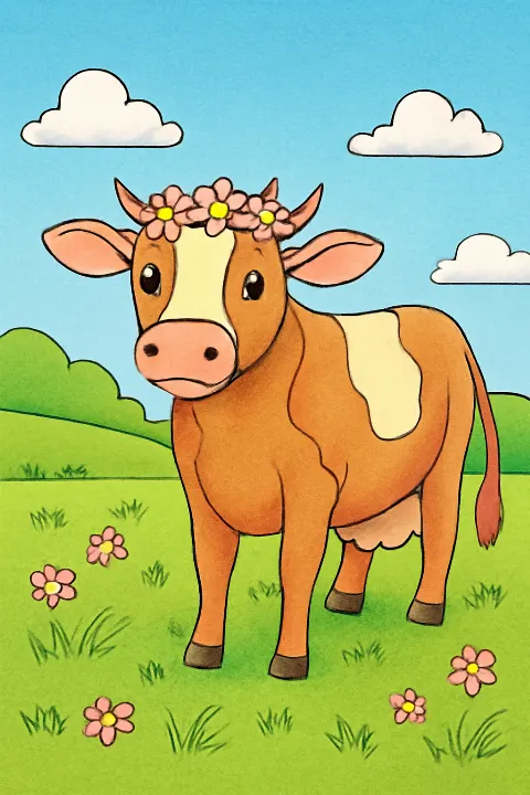 Coloring example - Meet Our Happy Meadow Cow