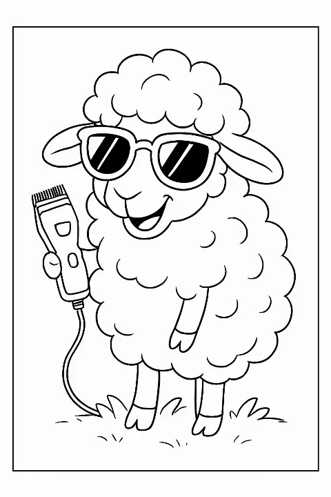 A funny sheep with sunglasses on this sheep coloring page.