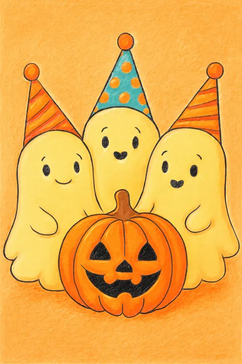 Coloring example - Cute Ghost Party Coloring Fun