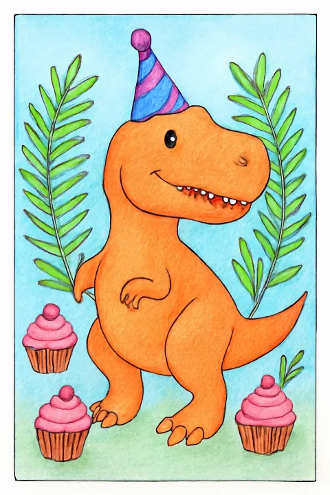 Coloring example - Celebrate with a Friendly T-Rex