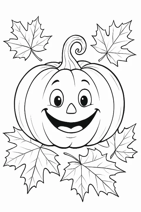A cute jack-o-lantern in a garden on a happy pumpkin patch coloring page.