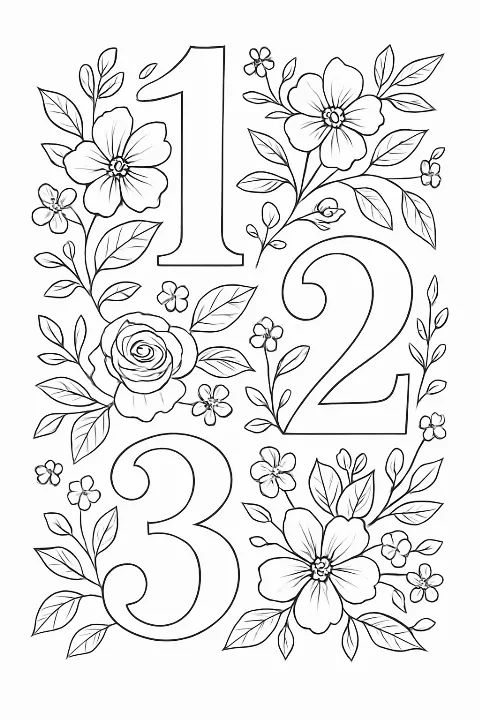 numbers from one to three coloring page