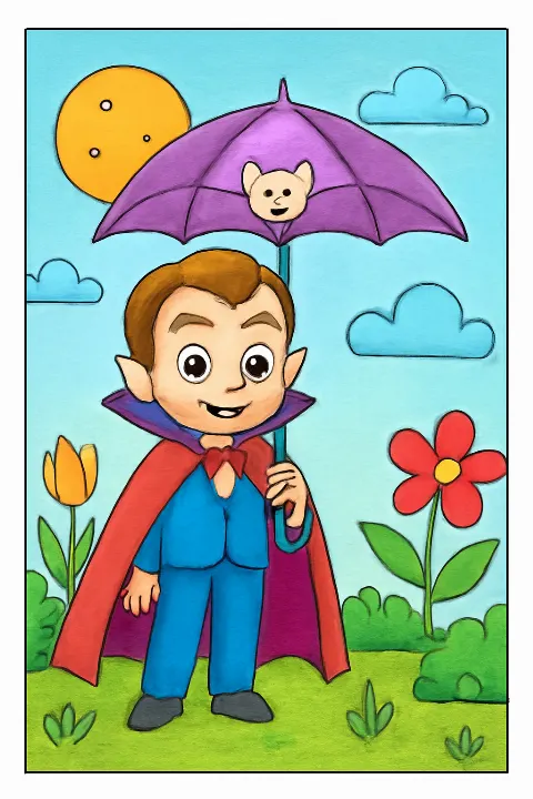 Coloring example - Friendly Vampire Party Coloring Page