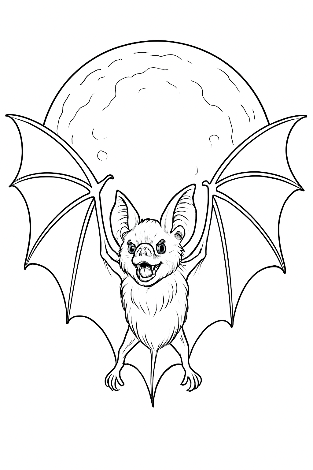 A terrifying bat against the backdrop of the moon. coloring page
