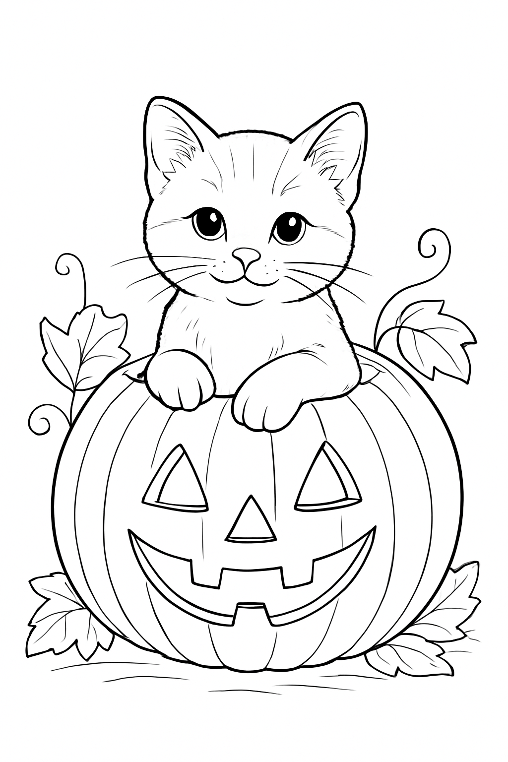 Cat in pumpkin coloring page coloring page