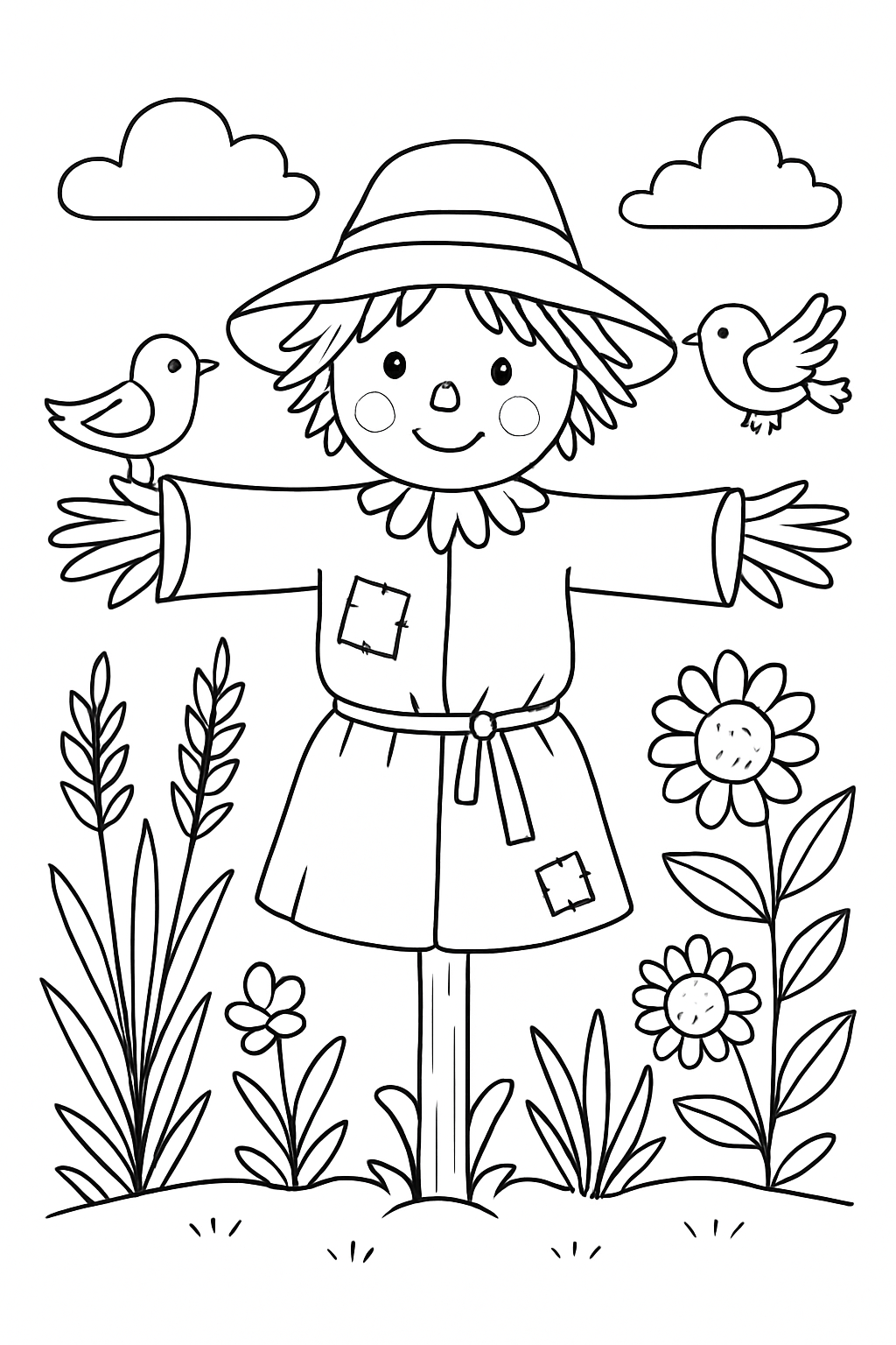 Cute scarecrow coloring coloring page