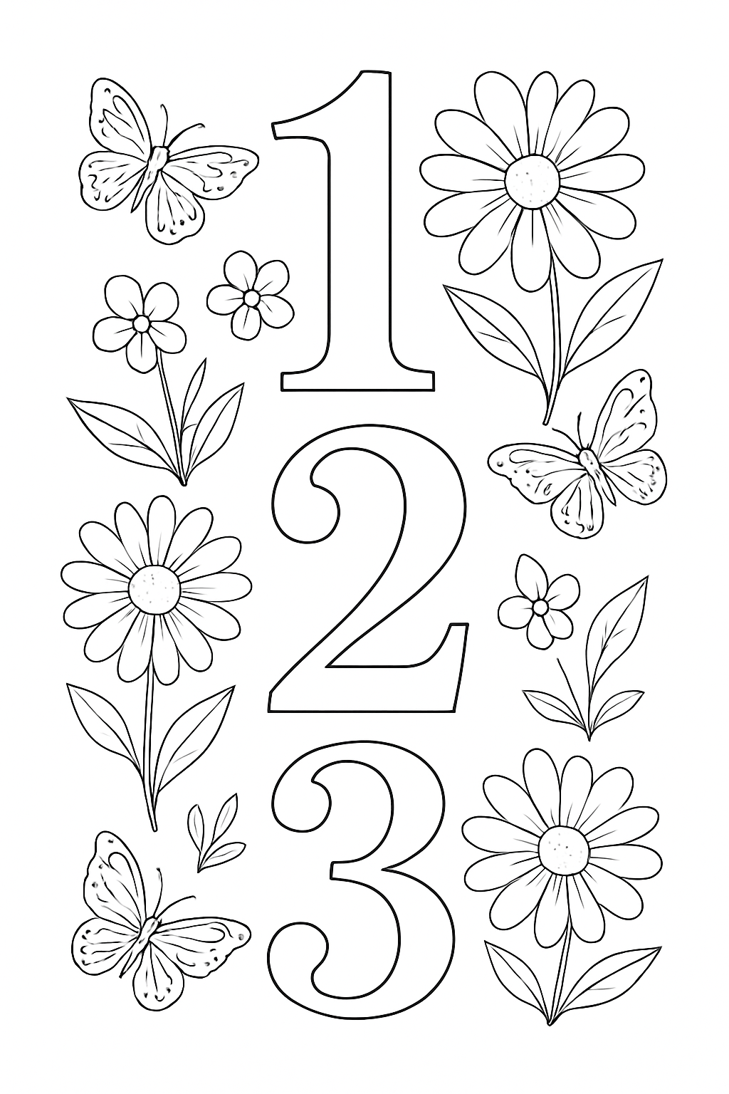 numbers from one to three coloring page