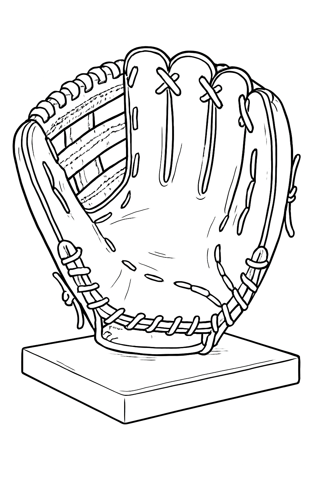 Detailed vintage baseball glove coloring page with clear outlines.