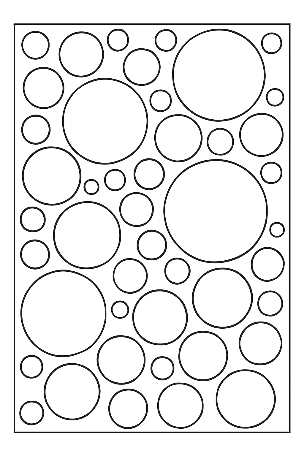 Large overlapping circles designed as an abstract bubbles coloring page with clean bold outlines.