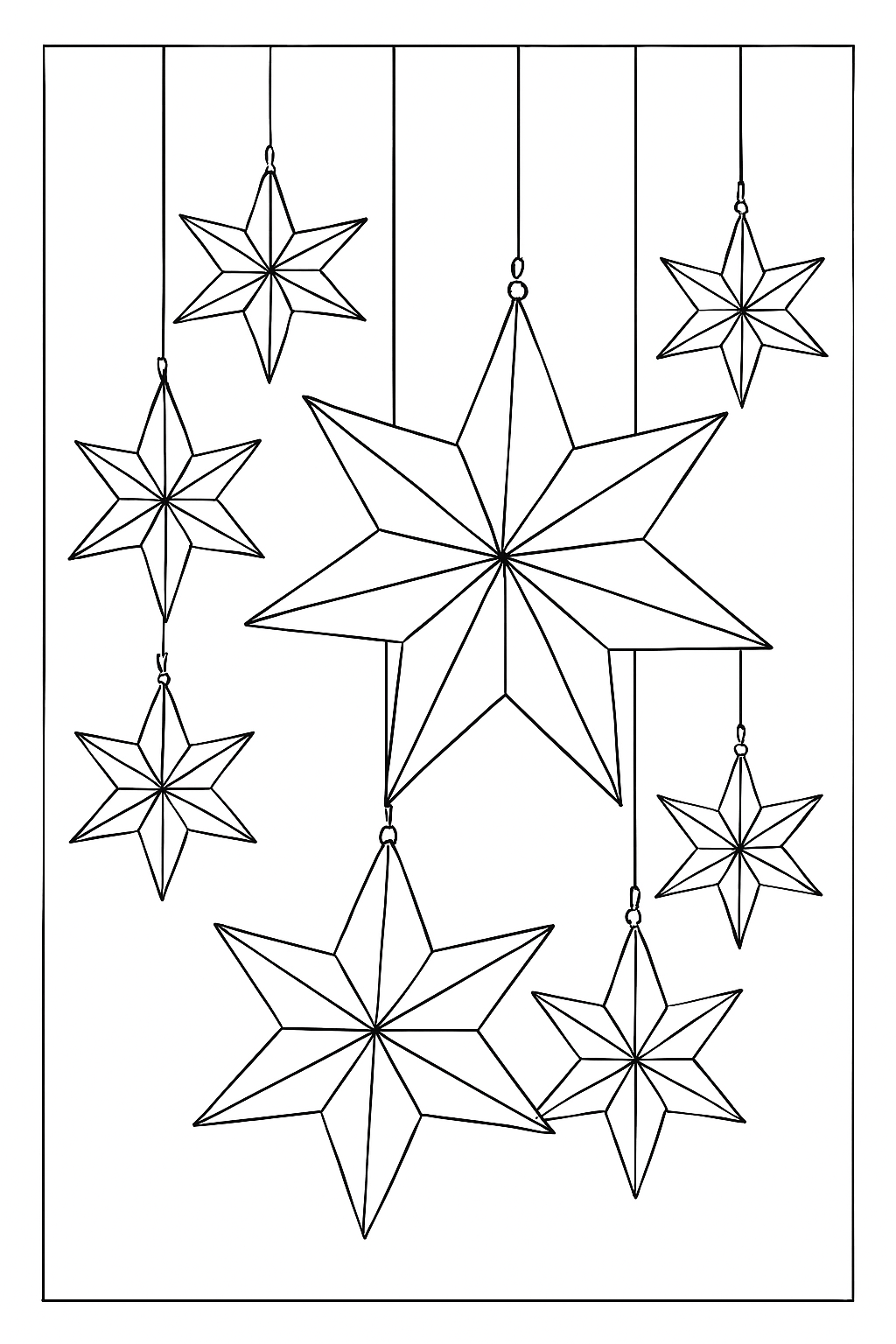 A collection of beautiful hanging star lanterns in a detailed star lantern coloring page design.