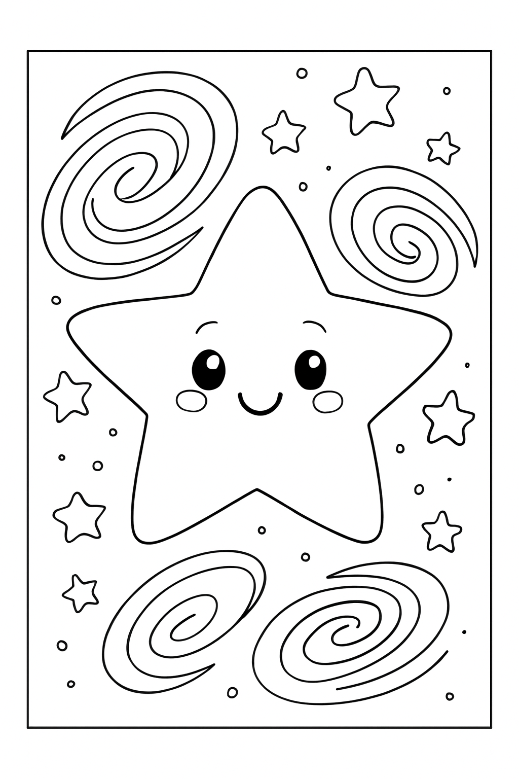 A friendly smiling star floating in space for a stars coloring page.