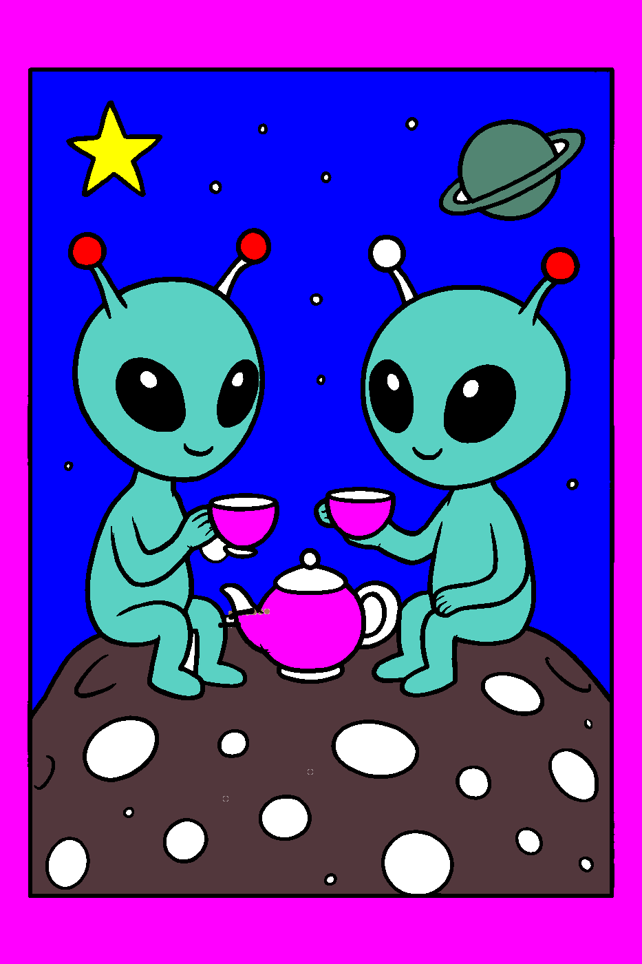 Colored by Anonymous — Whimsical Alien Tea Party Coloring Page